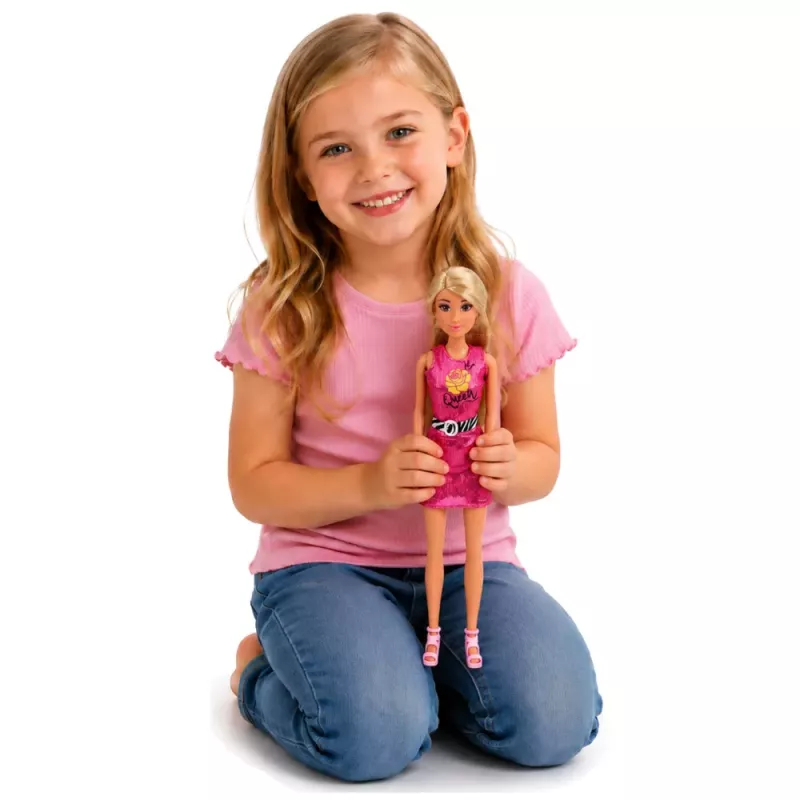 LEAN TOYS Anlily lėlė rožine suknele su rankine, papuošalais ir aksesuarais