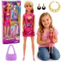 LEAN TOYS Anlily lėlė rožine suknele su rankine, papuošalais ir aksesuarais
