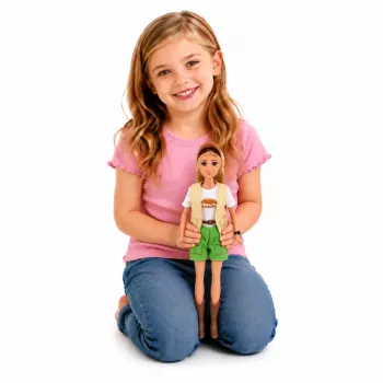 LEAN TOYS Anlily Traveler lėlė su šuns kuprine ir aksesuarais