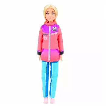 LEAN TOYS Anlily lėlės žiemos sporto komplektas su slidėmis, snieglente ir sniego motociklu