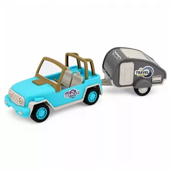 LEAN TOYS Visureigis su priekaba ir garsais Mėlynas turistinis rinkinys