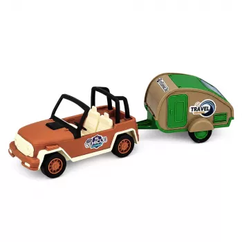 LEAN TOYS Visureigis su kemperiu ir garsais, žalias ir rudas, turistinis rinkinys