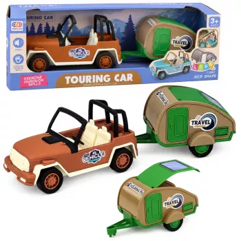 LEAN TOYS Visureigis su kemperiu ir garsais, žalias ir rudas, turistinis rinkinys