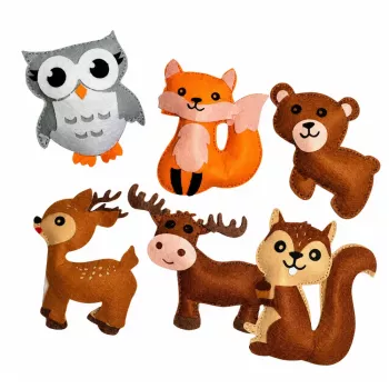 LEAN TOYS Kūrybinis rinkinys „Siūk pats“ – Miško gyvūnėliai iš veltinio, 6 vnt.