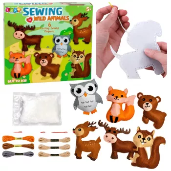 LEAN TOYS Kūrybinis rinkinys „Siūk pats“ – Miško gyvūnėliai iš veltinio, 6 vnt.