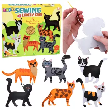 LEAN TOYS Kūrybinis siuvimo rinkinys „Veltiniai katinėliai“ 6 vnt. („Pasidaryk pats“)