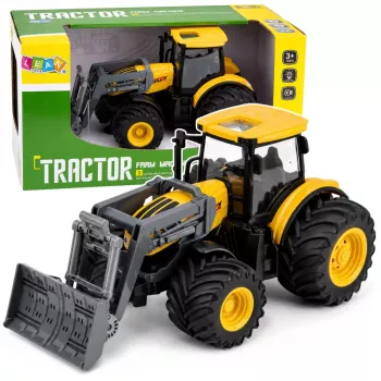 LEAN TOYS Žemės ūkio traktorius su buldozeriu, šviesomis ir garsais, geltonas, 1:24