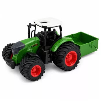 LEAN TOYS Žemės ūkio traktorius su trąšų barstytuvu, guminiai ratai, žalias, 1:24