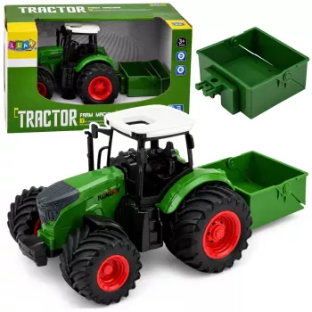 LEAN TOYS Žemės ūkio traktorius su trąšų barstytuvu, guminiai ratai, žalias, 1:24
