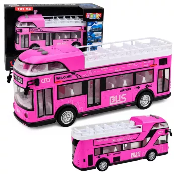 LEAN TOYS Double-Decker City Bus Opening Doors Lights Sounds Pink