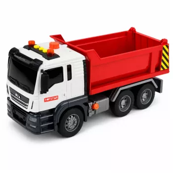 LEAN TOYS Savivartis su kėlimo kėbulu, atsidarančiu dangčiu, šviesomis ir garsais, raudonas