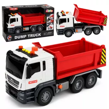 LEAN TOYS Savivartis su kėlimo kėbulu, atsidarančiu dangčiu, šviesomis ir garsais, raudonas