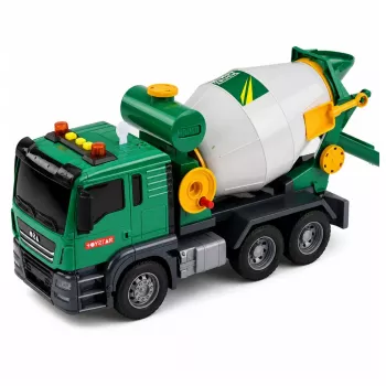 LEAN TOYS Betono maišyklės sunkvežimis su besisukančiu būgnu, šviesomis ir garsais, žalias