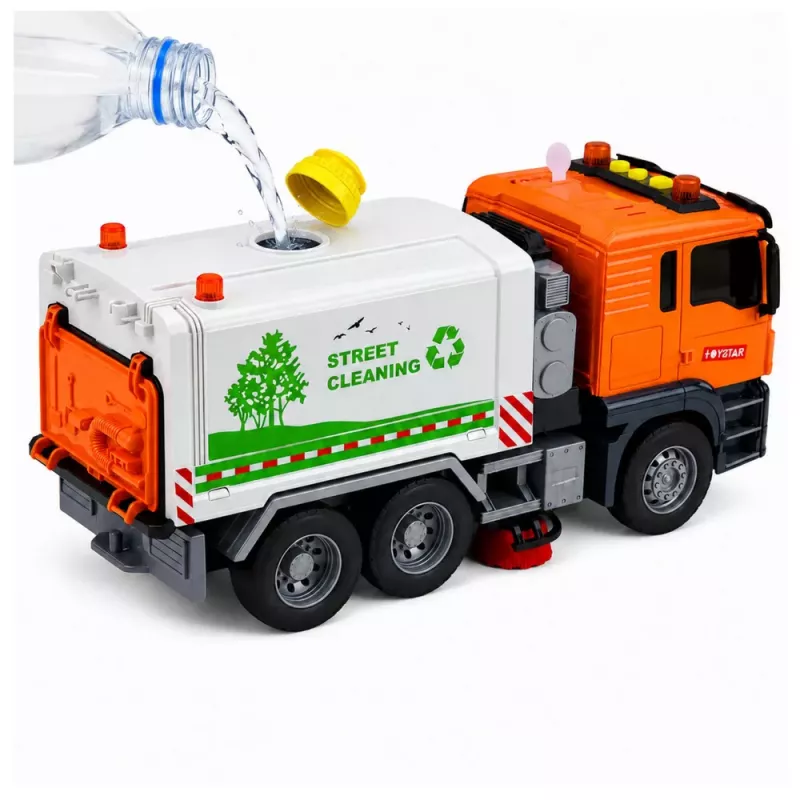 LEAN TOYS Gatvės šlavimo sunkvežimis su vandens purškimo sistema, šviesomis ir garsu