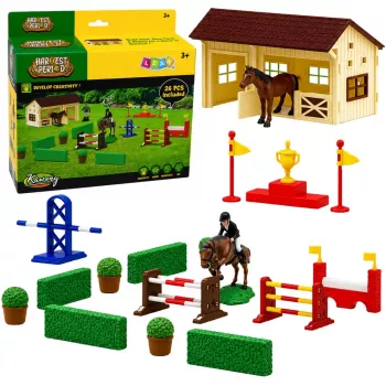 LEAN TOYS Set Farm Horse Stud Obstacle Course Stable Horses Figures 26 dalių