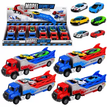 LEAN TOYS Sunkvežimis su Rampos Transporteriu Paleidimo Automobiliu Spyruokline Pavara 1:55