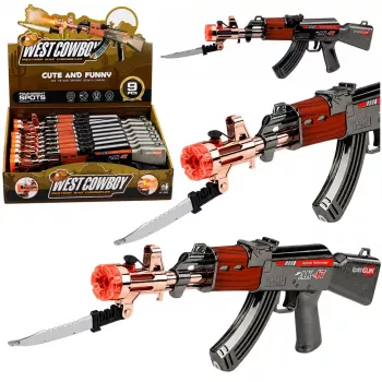 LEAN TOYS AK47 šautuvas su dūmų efektu, šviesomis ir garsais, nuimamu peiliu
