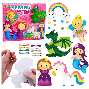 LEAN TOYS Kūrybinis veltinio siuvimo rinkinys „Pasakų šalis“ „pasidaryk pats“ 6 vnt.