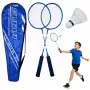 LEAN TOYS Badminton komplektas su raketėmis, volanėliais ir dangalu, mėlynas