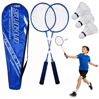 LEAN TOYS Badminton komplektas su 2 raketėmis, 3 volanėliais ir dėklu – mėlyna