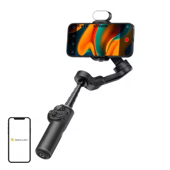 AOCHUAN X2 3 ašių išmaniojo telefono stabilizatorius su RGB apšvietimu (juodas)