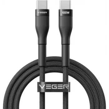VEGER USB-C į USB-C PD 100W laidas 1,5 m, juodas