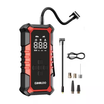 GOOLOO A6 Gear Air Compressor - Skaitmeninis padangų pripūtimo kompresorius su 150 PSI, 6000 mAh baterija, LED žibintuvėliu ir USB-C įkrovimu