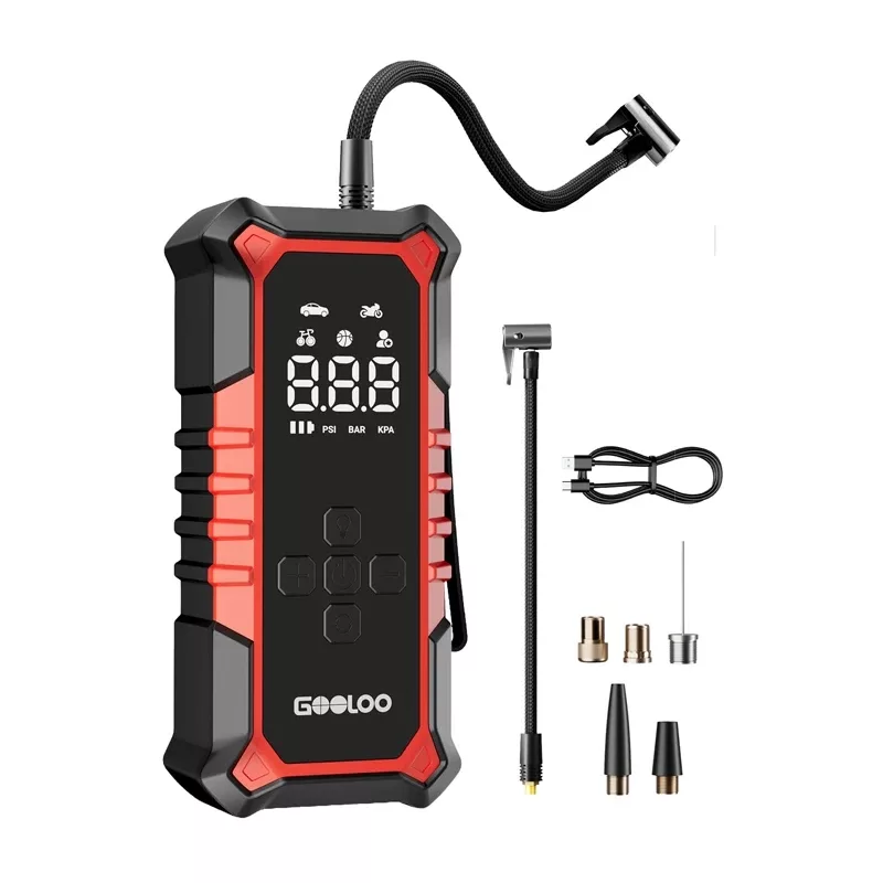 GOOLOO A6 Gear Air Compressor - Skaitmeninis padangų pripūtimo kompresorius su 150 PSI, 6000 mAh baterija, LED žibintuvėliu ir USB-C įkrovimu
