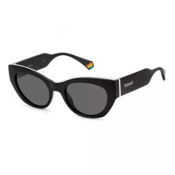 Polaroid PLD6199SX807 Moteriški Akiniai nuo Saulės – Juodas Rėmelis, Pilki Poliarizuoti Lęšiai, 50 mm