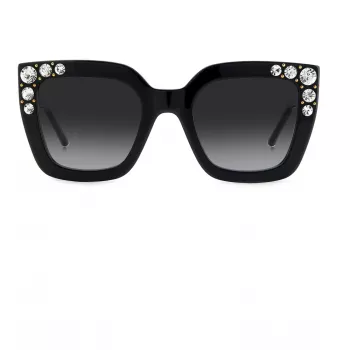 CAROLINA HERRERA HER0130S807 Moteriški drugelio formos akiniai nuo saulės, blizgūs juodi su pilkais lęšiais, 52 mm
