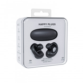 „Happy Plugs Clip“ belaidžiai atviro tipo ausinės su užsegimu (juodos)