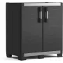 KETER GARAGE CABINET XL IT - Heavy-Duty Resin Storage Cabinet with 4 Adjustable Shelves, Lockable Double Doors, Grey/Black