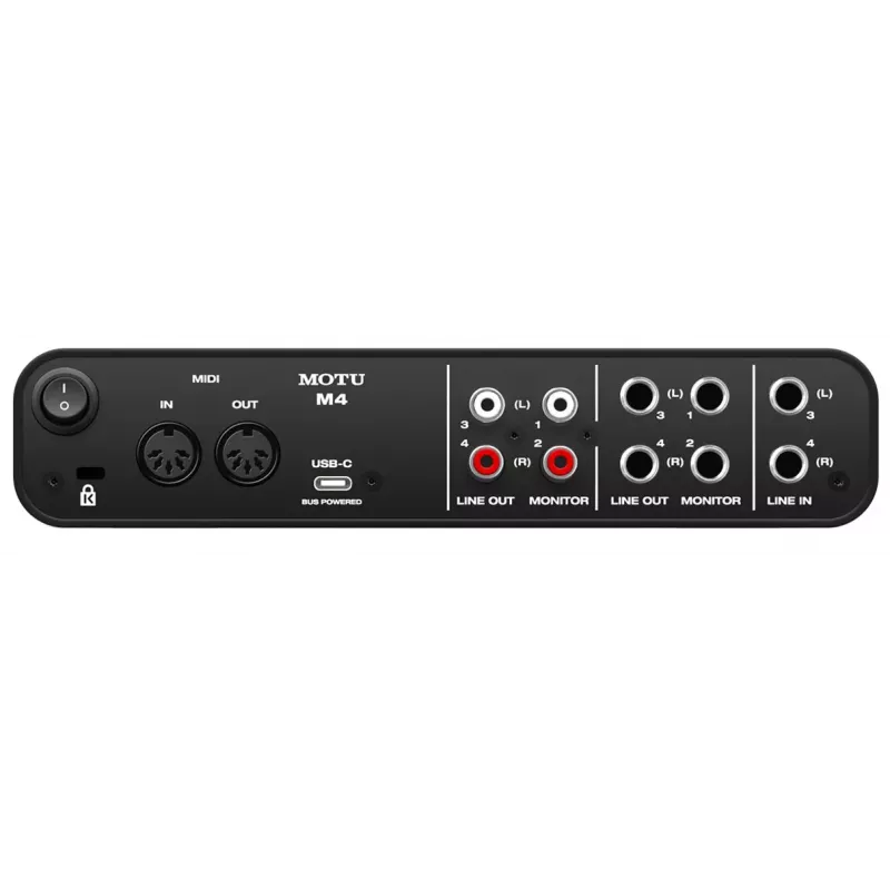 MOTU M4 USB-C garso sąsaja – 4x4, 24 bitų / 192 kHz, 2 mikrofono priešstiprintuvai, MIDI I/O
