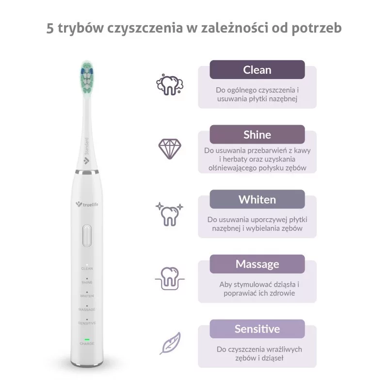 TrueLife SonicBrush Clean30 White suaugusiųjų osciliuojantis dantų šepetėlis