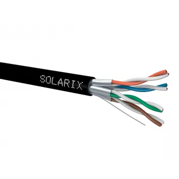 Solarix SXKD-6A-STP-PE Cat6A F/UTP kietavario lauko montavimo kabelis, PE apvalkalas, juodas, 500 m ritė