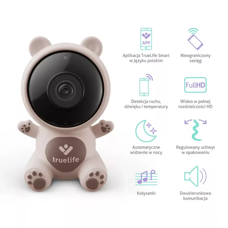 TrueLife NannyCam S3 Smart vaizdo kūdikio monitorius su 3,2 colių spalvotu LCD ekranu, 720p HD, Wi-Fi, naktiniu režimu, dvipusiu garsu, temperatūros jutikliu, lopšinėmis, VOX, judesio detektoriumi, 300 m atstumu lauke