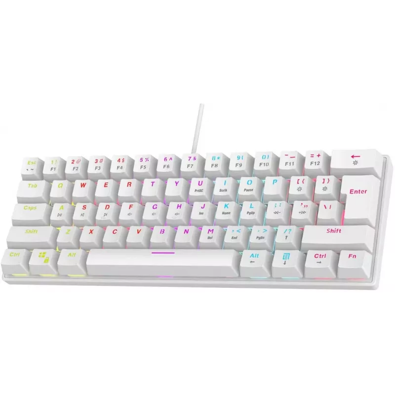 Rampage PLOWERK60 Blue Switch White Mechaninė Gaming Klaviatūra 60% RGB USB-C