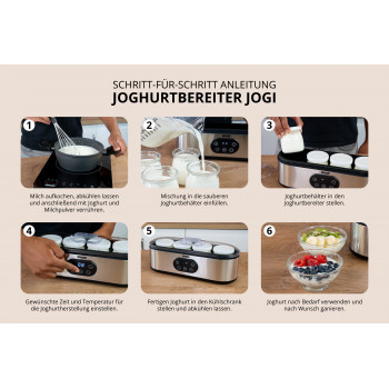 UNOLD 38726 Jogi jogurto gaminimo aparatas – 7 stikliniai indeliai, 1,12 L talpa, nerūdijančio plieno