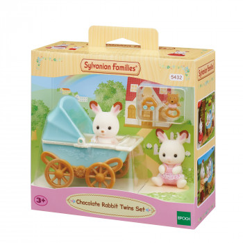 EPOCH Sylvanian Families Šokoladiniai triušiai dvynukai su vežimėliu