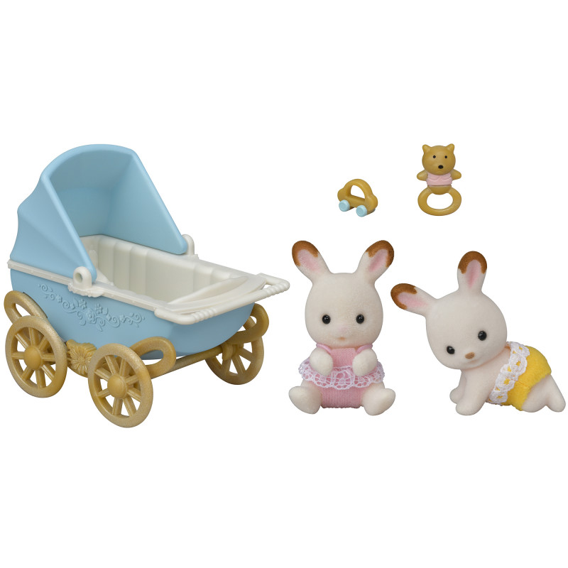 EPOCH Sylvanian Families Šokoladiniai triušiai dvynukai su vežimėliu