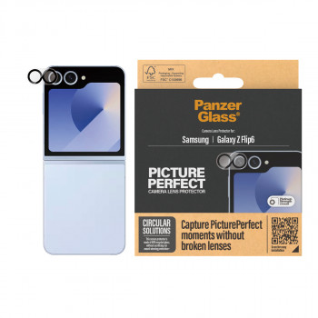 PanzerGlass PicturePerfect fotoaparato objektyvo apsauginis stiklas, skirtas Samsung Galaxy Z Flip6 (F741, F7374) – itin skaidrus grūdintas stiklas, 9H kietumas, atsparus įbrėžimams ir smūgiams, oleofobinė danga, lengvas montavimas