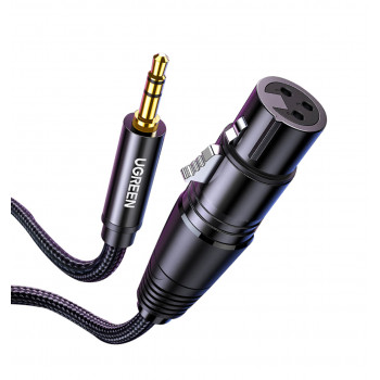 UGREEN AV182 XLR vyriškas į 3,5 mm TRS vyrišką garso kabelis 1 m, juodas
