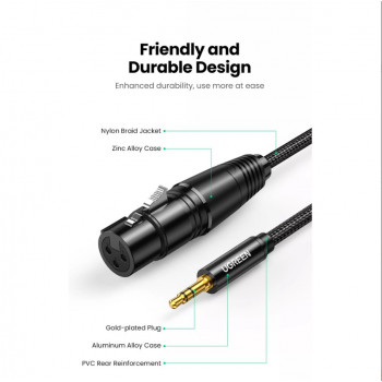 UGREEN AV182 XLR vyriškas į 3,5 mm TRS vyrišką garso kabelis 1 m, juodas