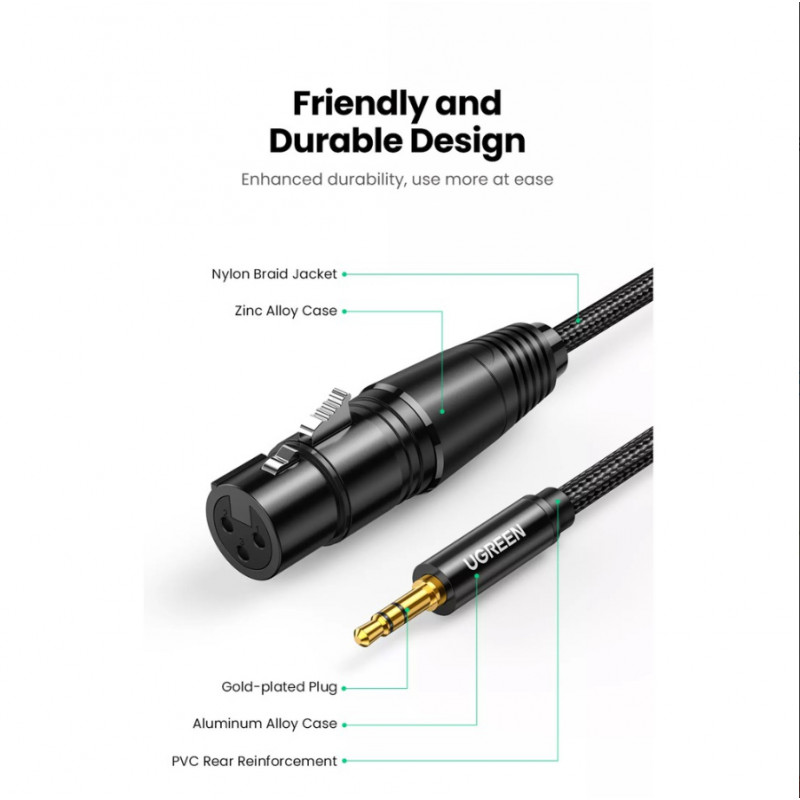 UGREEN AV182 XLR vyriškas į 3,5 mm TRS vyrišką garso kabelis 1 m, juodas
