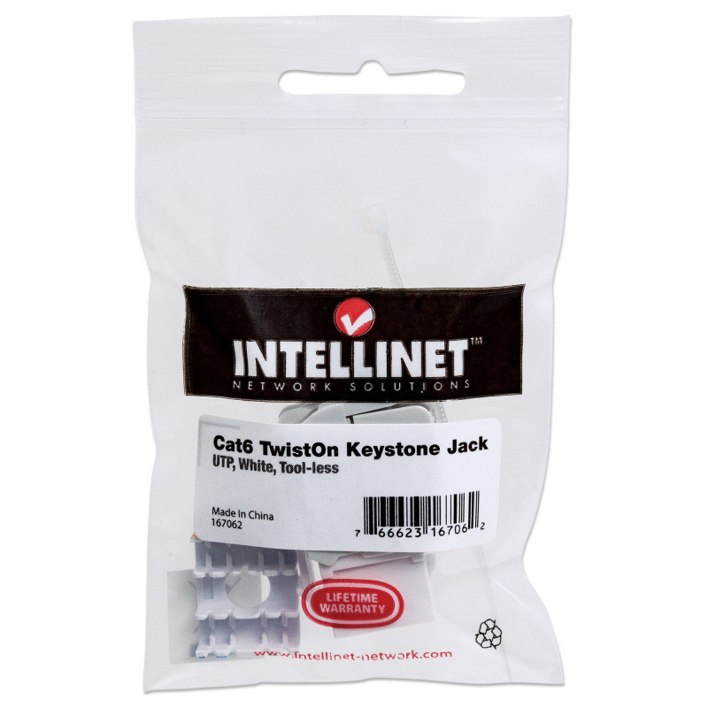 Intellinet 167062 Cat6 UTP Keystone lizdas, be įrankių, baltas