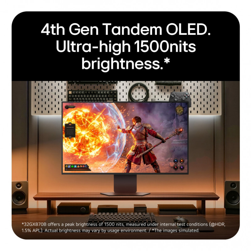 LG UltraGear Evo AI 32GX870B-B 31,5 colio Tandem OLED žaidimų monitorius, 4K 240Hz / FHD 480Hz, HDR500, USB-C 90W