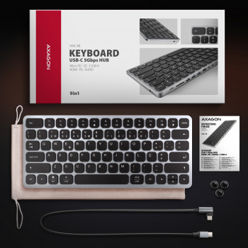 AXAGON HMC-KB-PT USB-C 5Gbps klaviatūra (PT) 9-in-1 hubas
