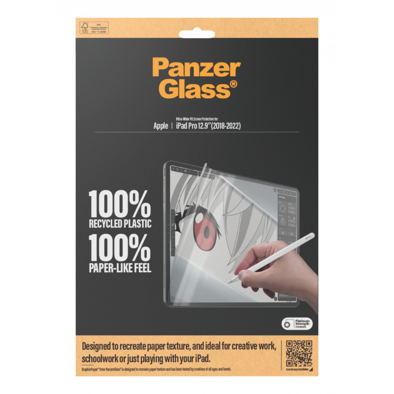 PanzerGlass GraphicPaper ekrano apsauga, skirta iPad Pro 12,9 colio (2018–2022), nuo atspindžių, tinka su dėklu, antibakterinė