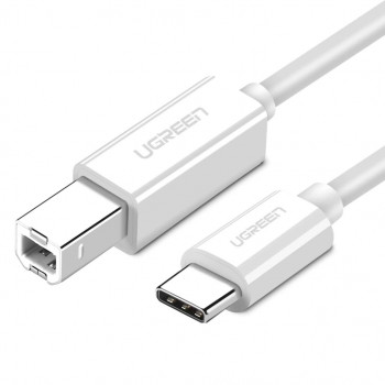 UGREEN US241 USB 2.0 USB-C į USB-B spausdintuvo kabelis, 1,5 m, baltas