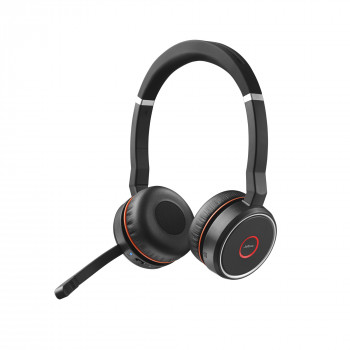 Jabra Evolve 75 MS Stereo belaidės ausinės su aktyviu triukšmo slopinimu, Microsoft Teams sertifikuotos, dvigubas Bluetooth, Busylight, ant ausų, juodos
